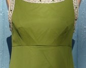 Vintage 60s Deadstock Lovely Green Cocktail Maxi Dress w/ Beadwork and Bow