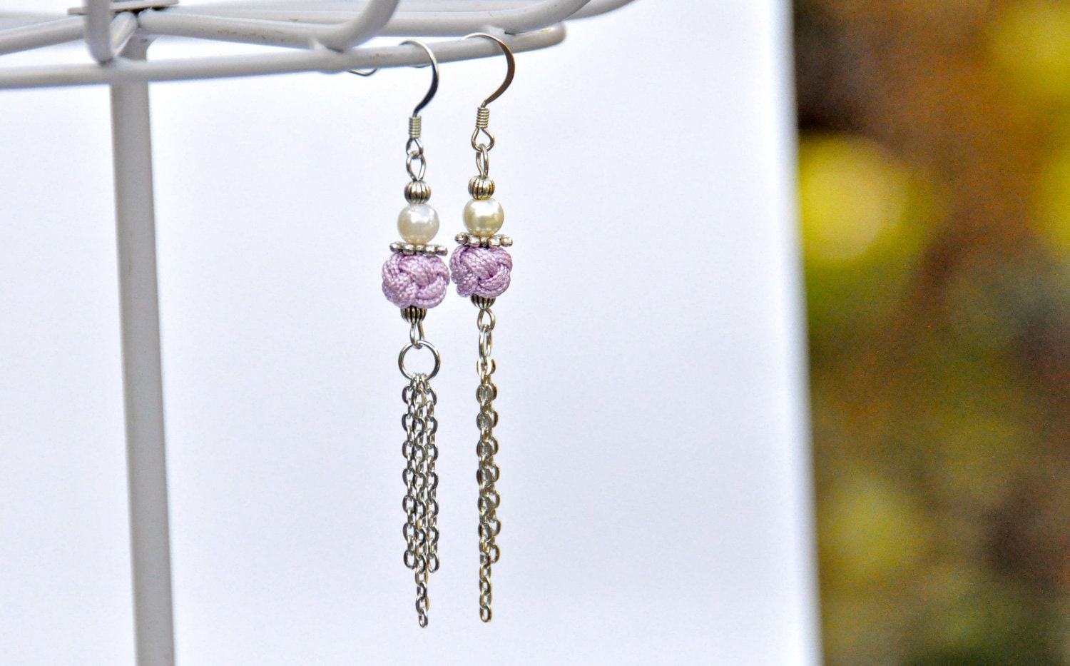Lavender "Tie the Knot" Earring - winter 2012, fabric, silver, drop earrings, mixed media, treasury item, Christmas present for her, braided