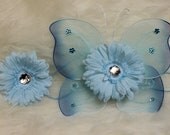 Newborn baby wings, maternity photo prop. Wings with straps, attached flower, glitter, & gems. Matching flower clip and crochet headband