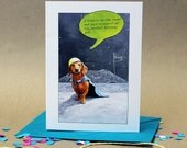 Birthday Card // Super Hero Dachshund on the Moon // Funny