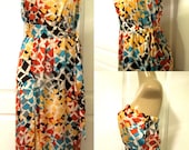 Glamour Colorful Abstract Print Strapless / Tube Top High Slit Evening Dress with Sash Belt