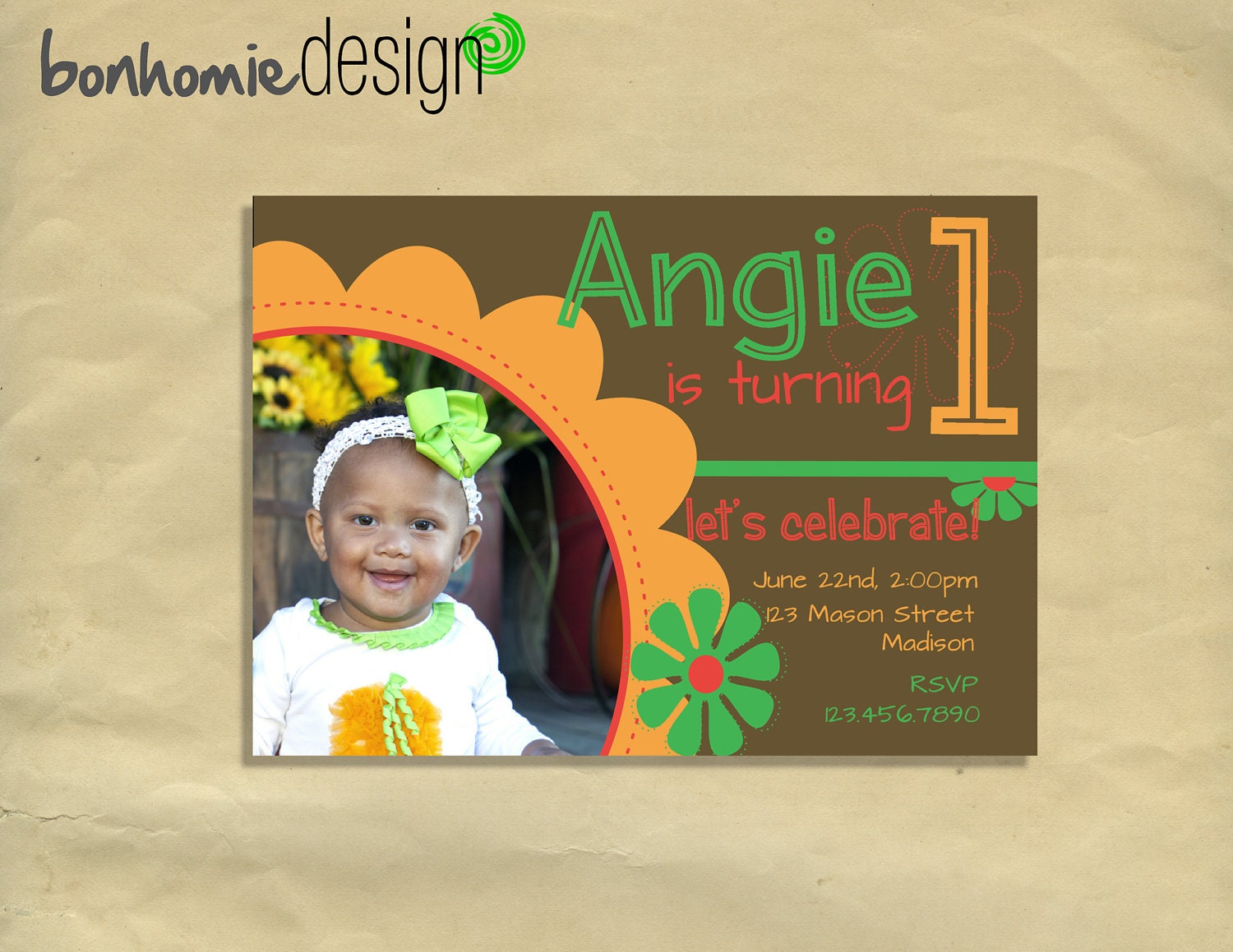 DIY Personalized Printable Girl ONE YEAR Photo Card Birthday Invitation Il_170x135