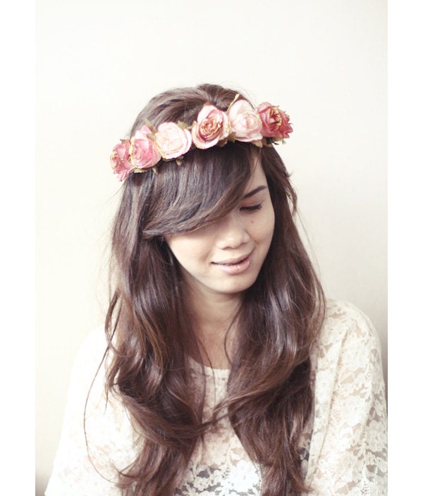 Natasha Flower Crown / Big Roses Haircrown / Floral Hairpiece - Burgundy, Purple, Nature Inspired, Fairy, Romantic, Vintage Style, Hippie