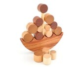 Wooden Balancing Toy - Montessori Wood Balance and Stacking Toy - Eco-Friendly Wood Game - Waldorf Toddler Toy - Umbrella and Water Droplets