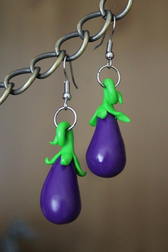 Eggplant aubergine earrings