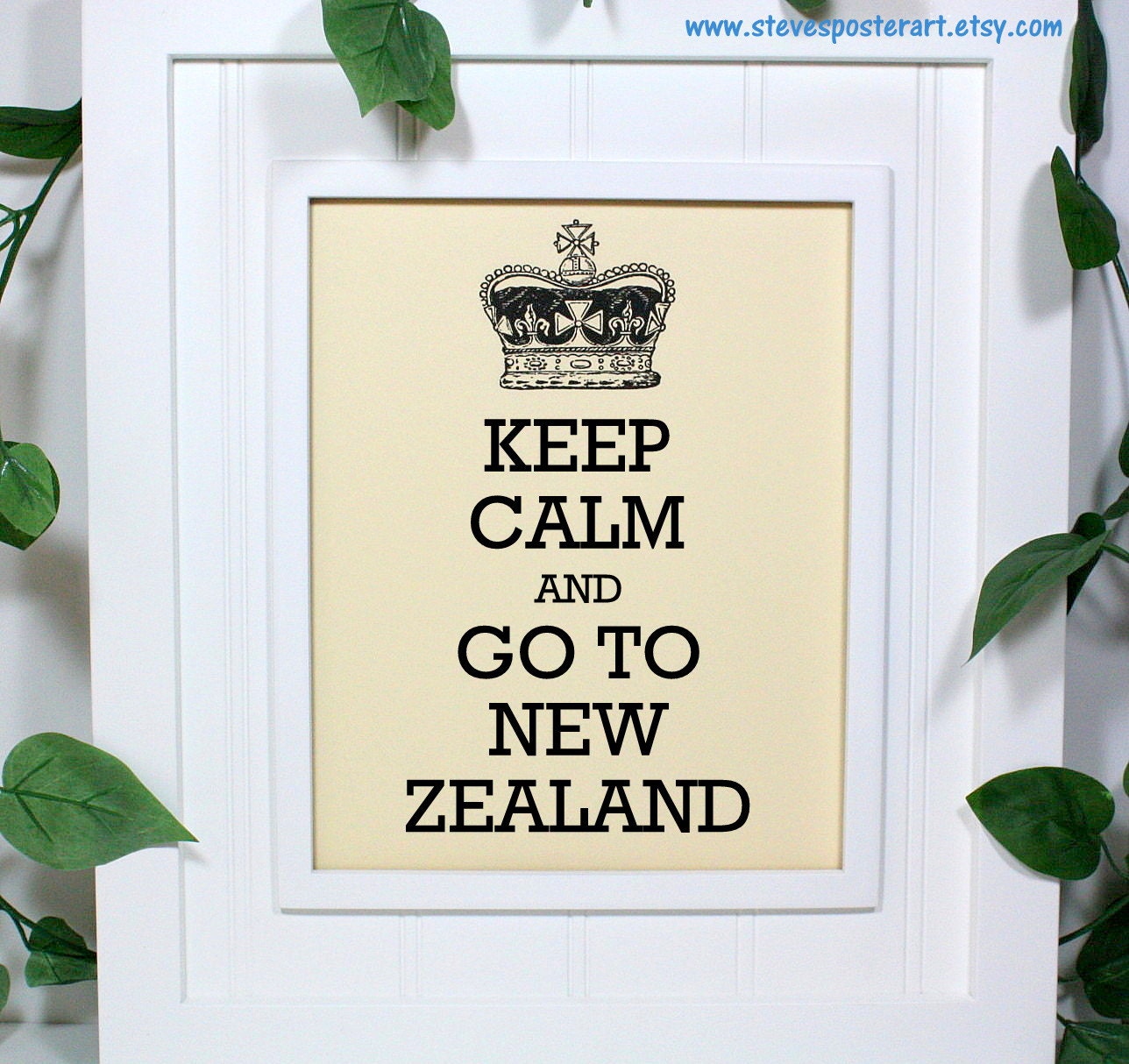 Keep Calm Travel Poster - 8 x 10 Art Print - Keep Calm and Go To New Zealand - French Vanilla - Buy 2 Posters, Get a 3rd Free