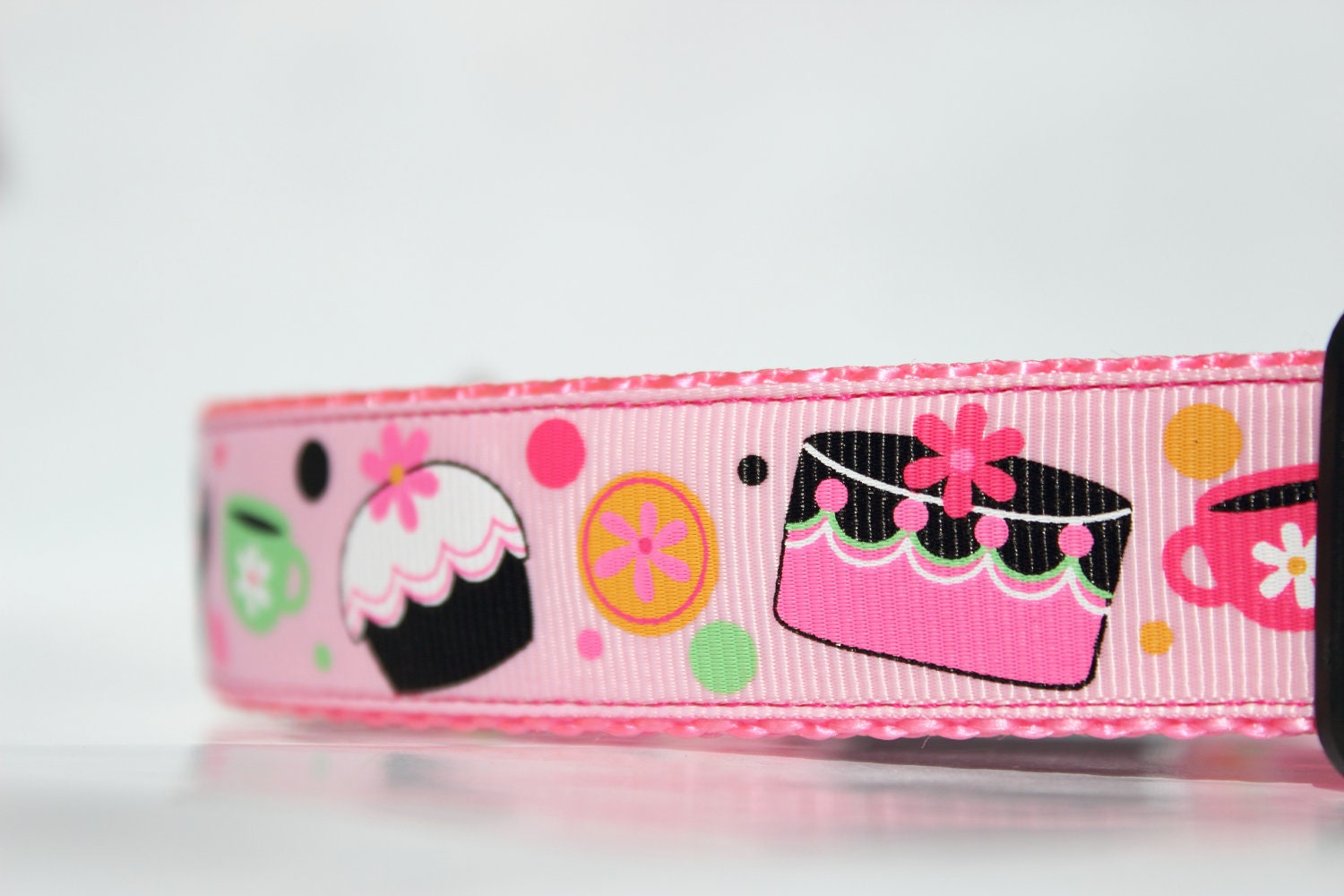 Cupcake Party Pink Large Nylon Adjustable Buckle Dog Collar