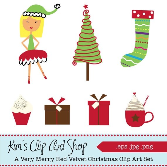 INSTANT DOWNLOAD - Very Merry Red Velvet Christmas Clip Art Set by kimsclipartshop Il_570xn