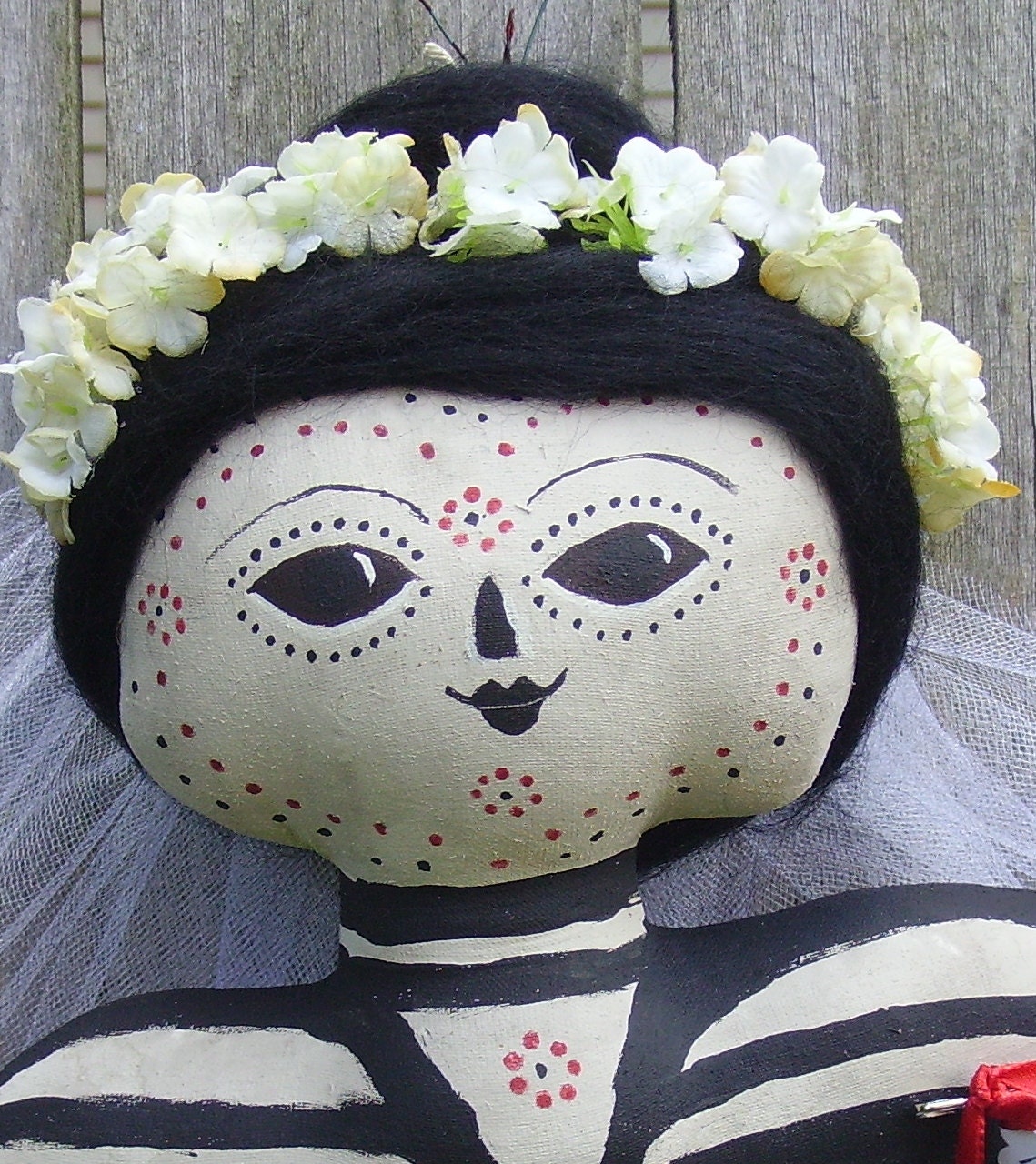 Skeleton Doll Day of the Dead Bust Primitive Folk Art Shelf Sitter