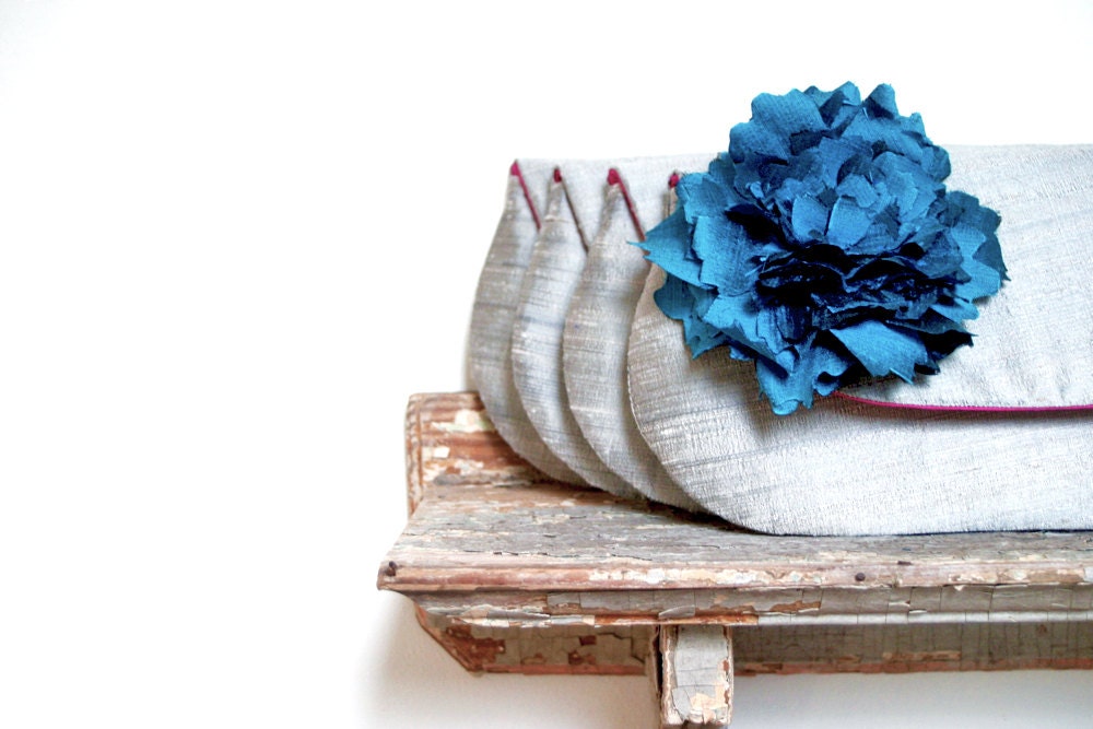 peacock wedding clutch, peacock blue silk clutch purse, match bridesmaids dresses