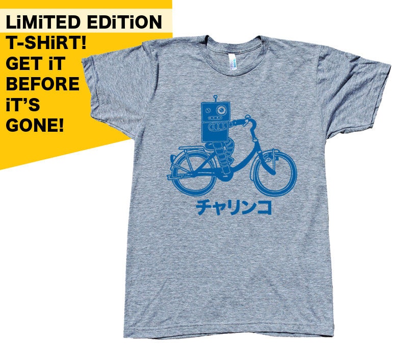 Japanese Bike Robot - Charinko - Unisex/Men Athletic Grey Tri-Blend Tshirt
