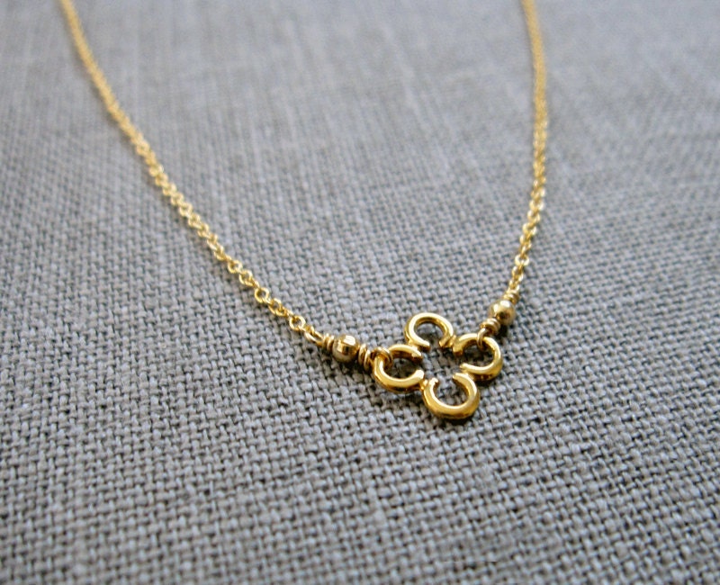 Delicate Gold Clover Necklace / Four Leaf Clover Necklace / Quatrefoil Necklace / Simple Gold Necklace