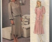 1980s Vintage Sewing Pattern Vogue 1410 Albert Nippon Drop Waist Pleated Dress Size 14 Bust 36 80s