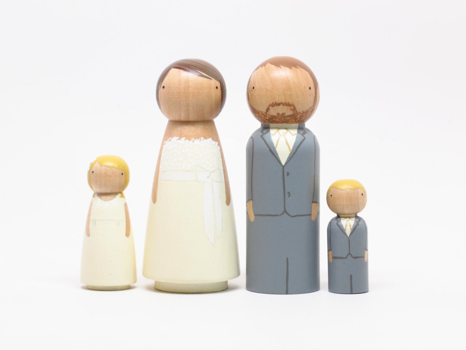 Personalized Wedding Cake Toppers Bride/Groom Wedding Decor with Two pets or Children Goose Grease The Original Custom Wooden Peg Dolls