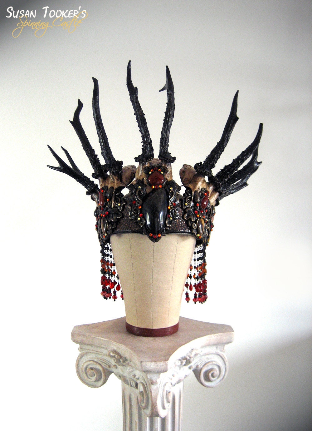 Witch Crown Antler Deer Skull Pagan Headdress Samhain Wiccan Ritual BLACK FOREST QUEEN by Spinning Castle