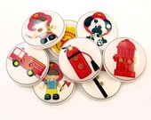 8 Fireman Buttons.  Firefighter handmade buttons.  3/4" or 20 mm. Children's Sewing Buttons.