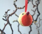 Valentine ornament needle felted Robin bird red beige eco friendly gift  wool children fun fantasy ball tree decoration