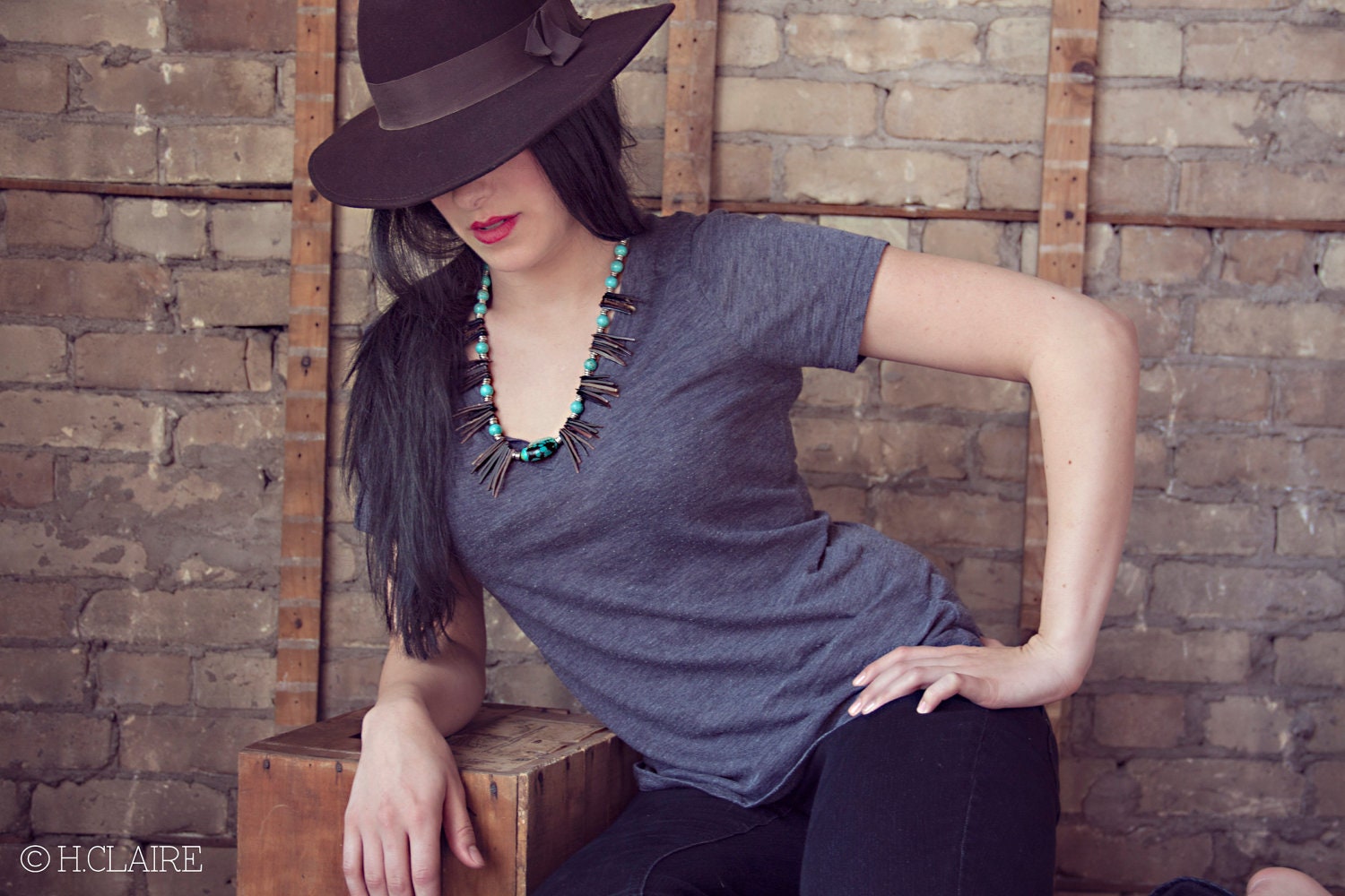 SALE. Horn Spike and Turquoise Necklace.