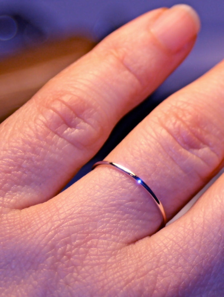 Very thin Stacking band ROSE Gold ring 1mm 14k handmade full round smooth fine simple super skinny classic dainty elegant Pink Wedding band