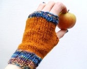 Knit fingerless gloves mittens - Mustard Mix Merino / Silk
