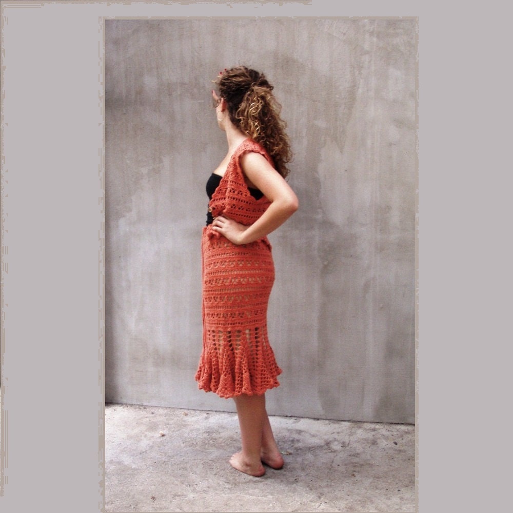 Hand crocheted lace Fashion Dress Nectarine