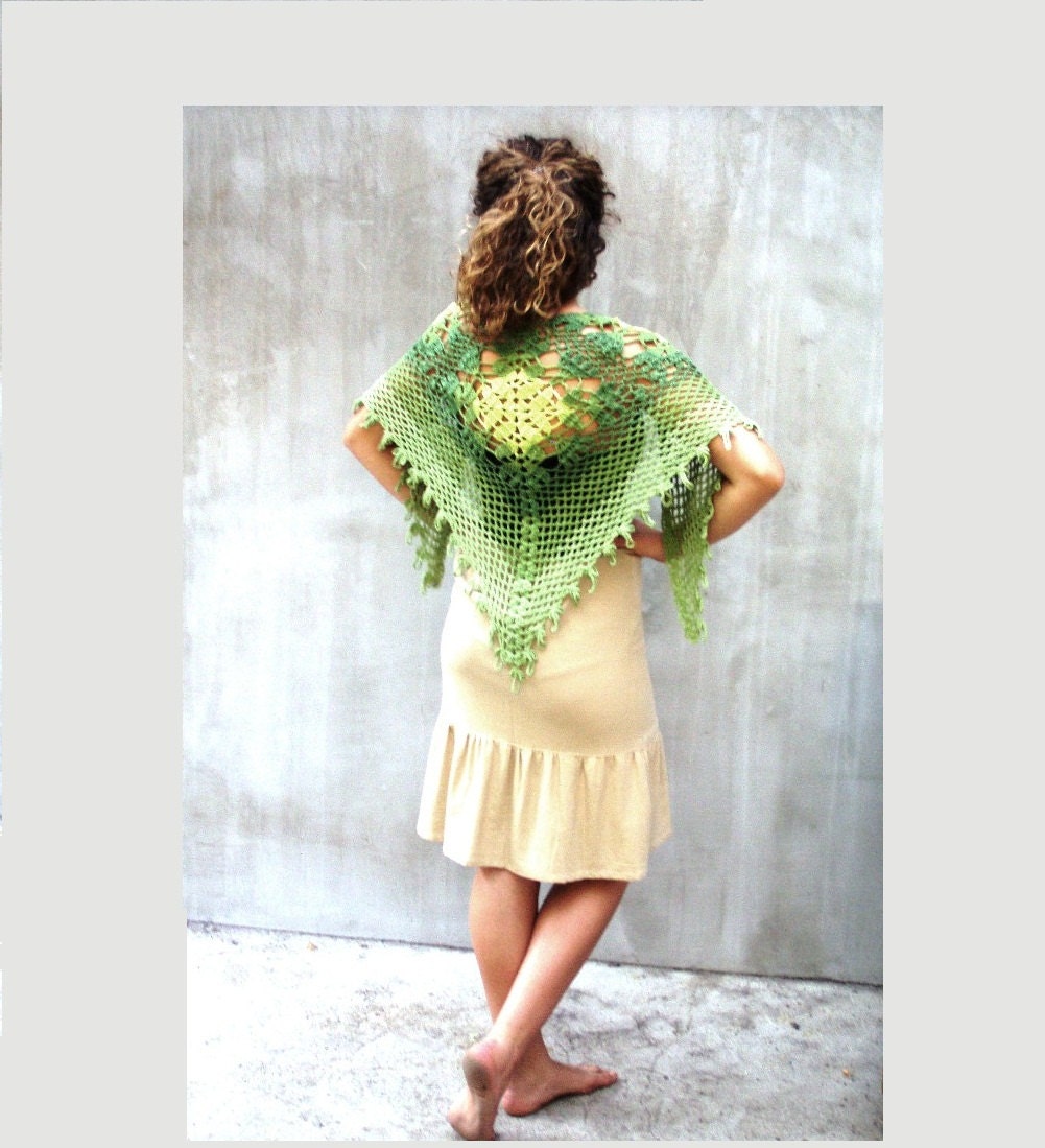 Green Forest  Fashion Hand crocheted triangular shawl Free shipping