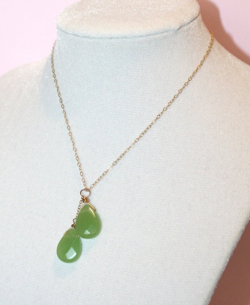 Fern Green Teardrops on a Delicate 14/20 Gold Filled Chain