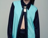 Black collar shirt. Mint green blouse. womens dress shirt. button up shirt. Lace detail blouse. womens shirt.Winter sale.25% OFF