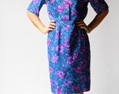 vintage 1970s dress / 70s blue shirt dress / Avery Floral Dress