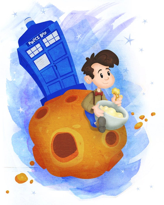 Four 8x10 Baby Doctor Who wall art prints - The Doctor, Amelia Pond, Rory Williams, Cyberman and a Dalek - all cute as can be.