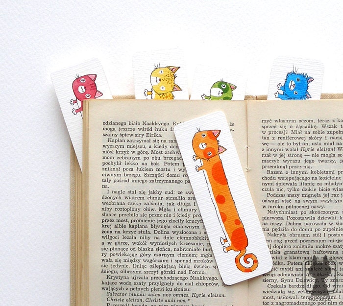 Orange cat bookmark - rainbow cats - cute bookmark - hand painted watercolor bookmark