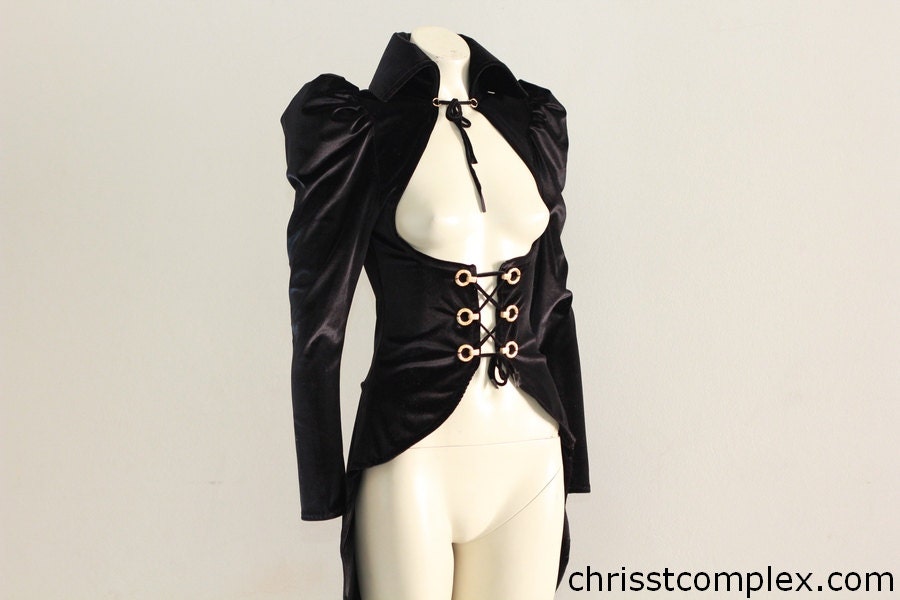 Steampunk Velvet Vest Leather Goth  Jacket - Custom Chrisst Riding Jacket - Andru Chrisst SPECIAL ETSY PRICE