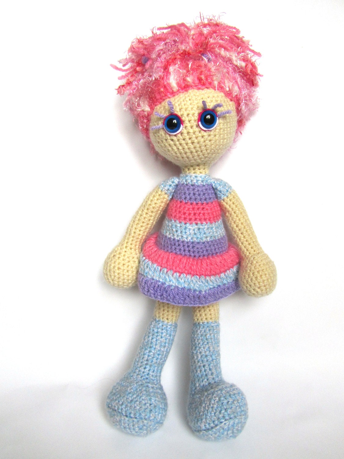 Doll unique handmade crochet soft pink purple blue lilac spring