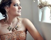 Tribal multi pendant polymer clay necklace-Boho- rustic- earthy colours- OOAk-  under 75