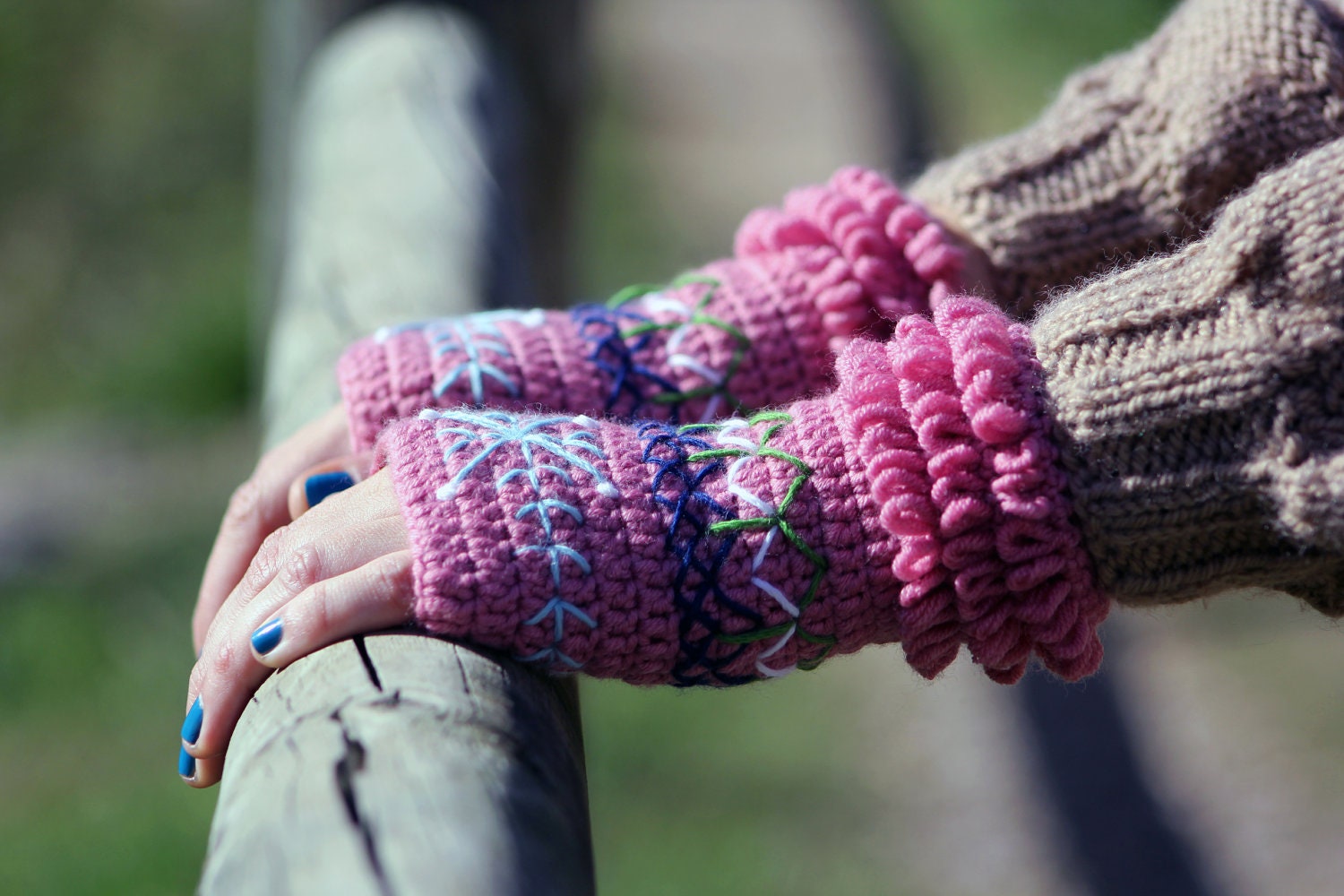 Wrist Warmers, Fingerless Gloves, Mittens  - Crocheted in pink - MADE TO ORDER
