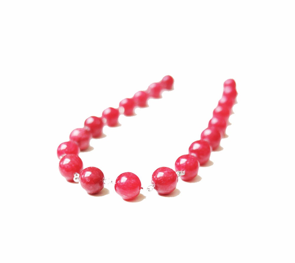 Hot pink stone necklace. Silver plated fine jewelry. Italian gemstone jewelry