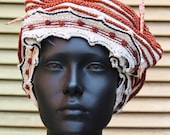 Mega Earthy Crochet Hat with Two Beautiful Hand-Carved Giraffe Wooden Picks...