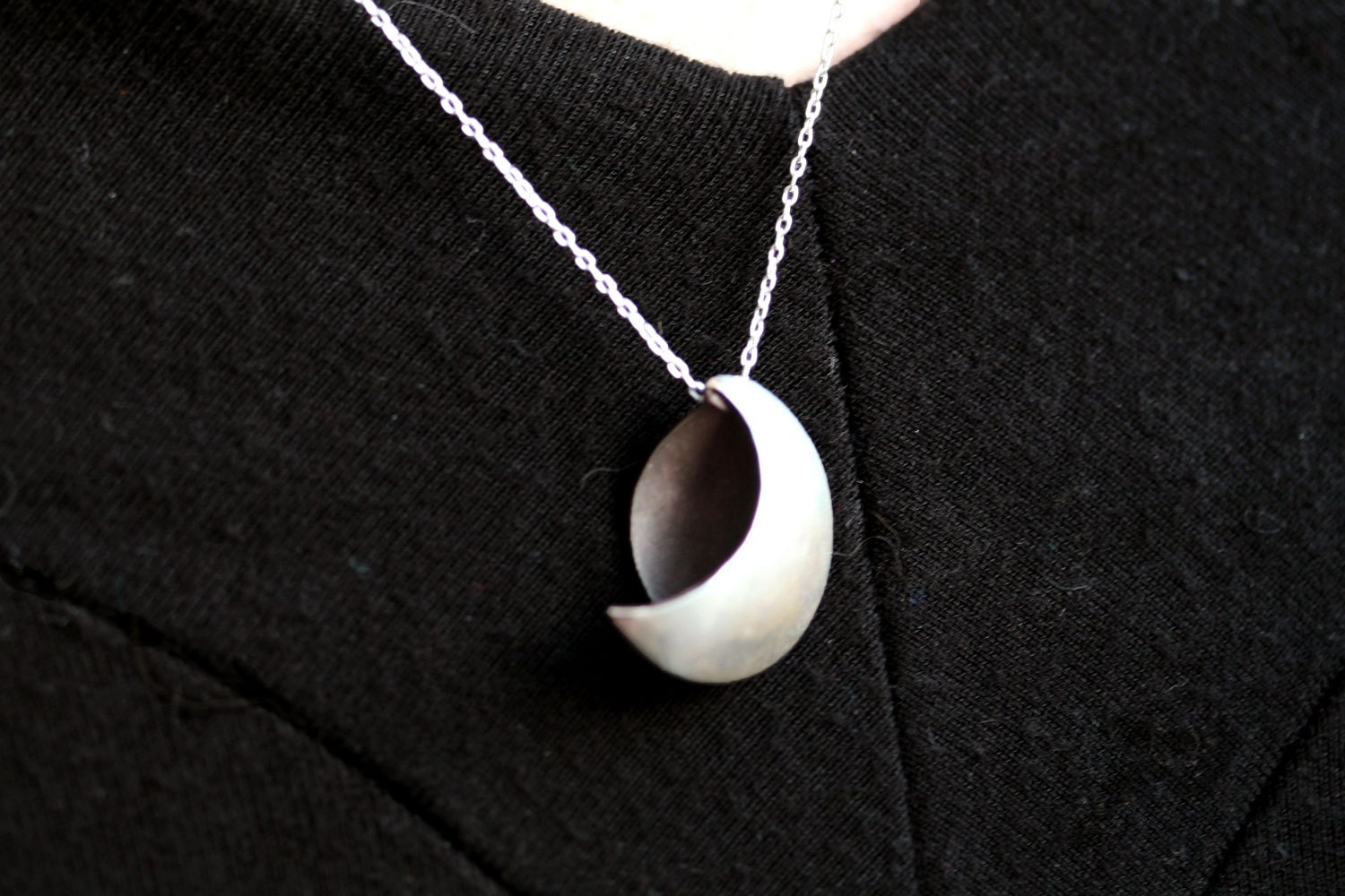 sterling silver necklace minimalist silver half moon dark side of the moon pendant