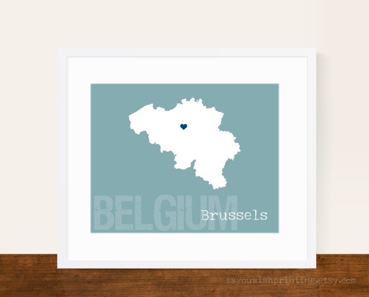 Custom Belgium, Personalized Country Print, Country Love, Country Map, Country, Heart, Silhouette, 8 x 10 Wall Art Print