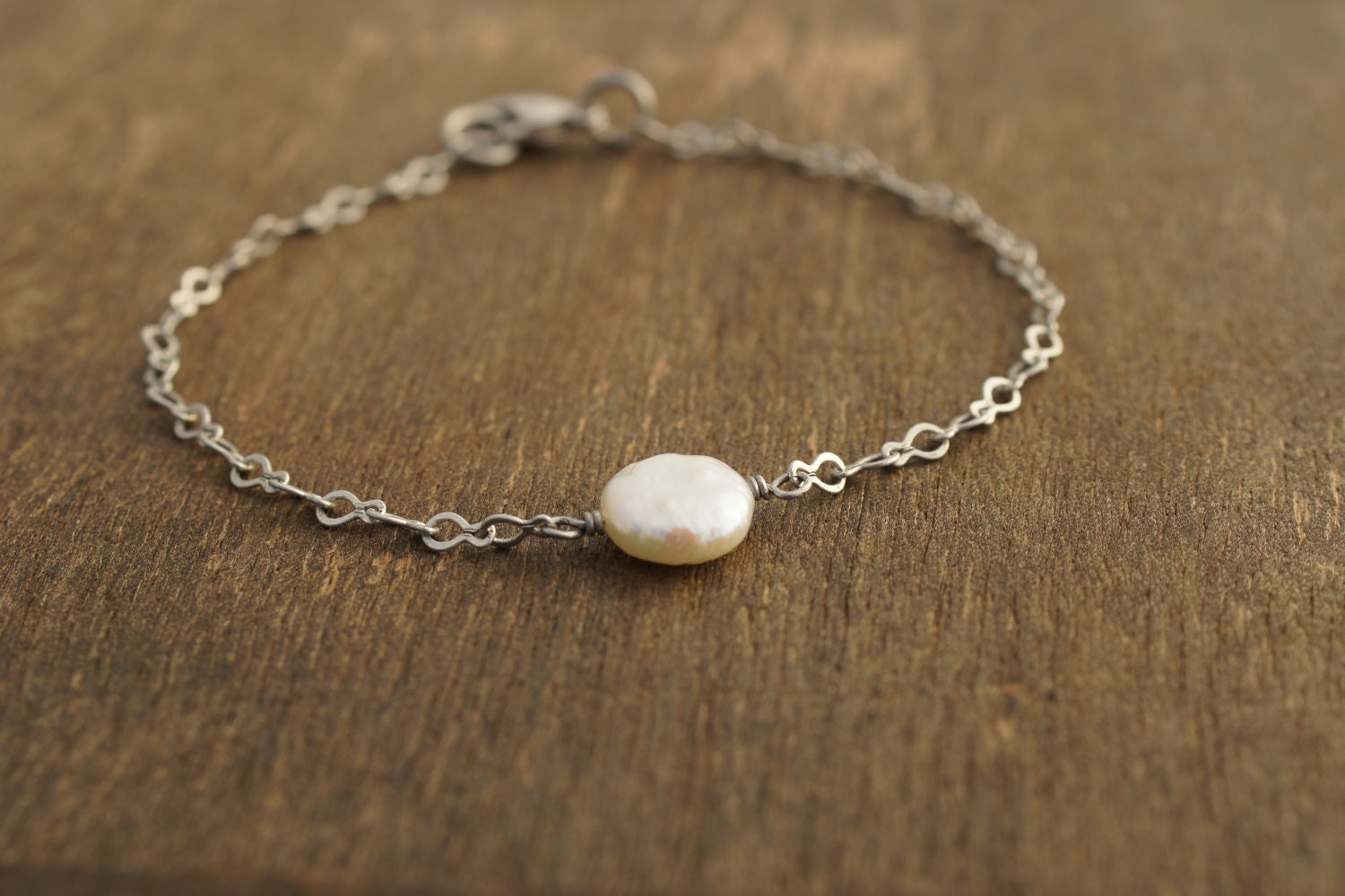 FEMININE PEARL BRACELET, Natural, Silver, Simple, and Delicate by Cheydrea