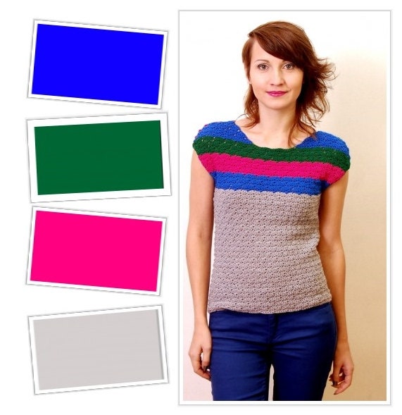 Crochet Pattern PDF - Shoulder Stripe Top - sizes XS to XL/2XL - Crochet Top Pattern instant download