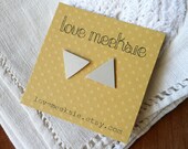 ivory glimmer, geometric triangle stud earrings, upcycled repurposed eco friendly