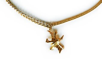 tweet tweet - gold pterodactyl dinosaur charm choker necklace