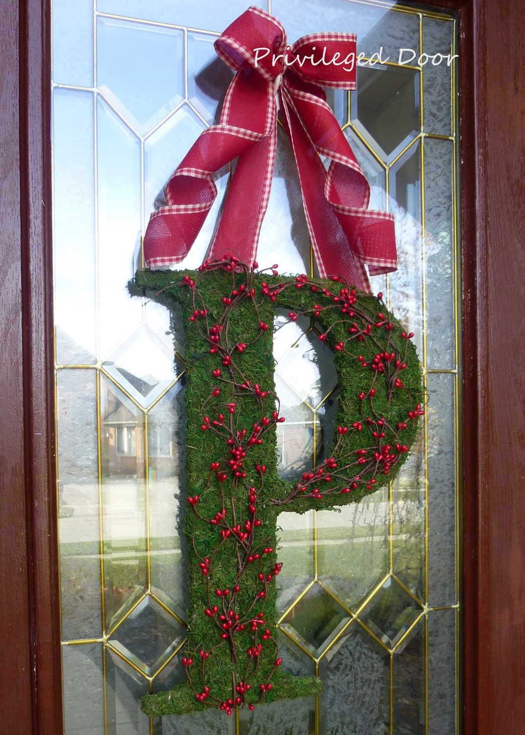 Primitive Christmas Wreath. Christmas Moss Letter.  "Pip Berries on the Mossy Vine".  Moss and Pip Berries. Multiple sizes to choose from.