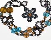 OOAK Necklace Gifts for her  Black Nickel Amber and Blue  Original Design
