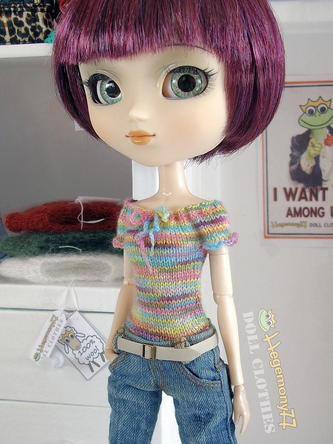 1/ 6 scale stretchy top for Barbie Fashion Royalty FR2 Pullip Momoko 27 cm Obitsu doll size fashion dolls tiny BJD