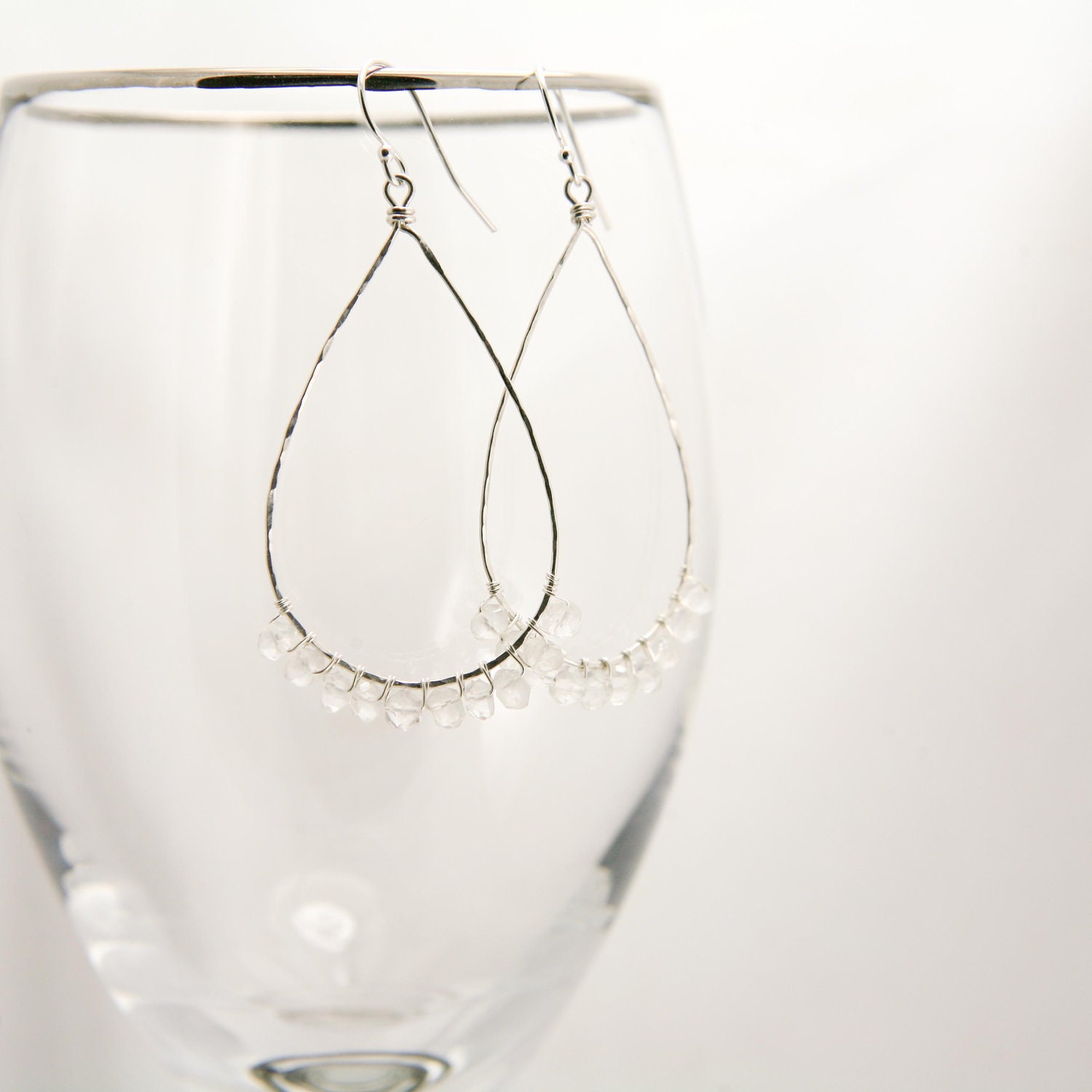 Crystal Quartz Teardrop Earrings - Sterling Silver Snow Drop - Focus, Clarity, Gemstone Healing