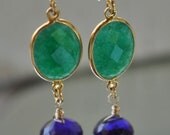Mothers Day Sale - Amethyst and Emerald Earrings - May Birthstone Earrings- February Birthstone Earrings