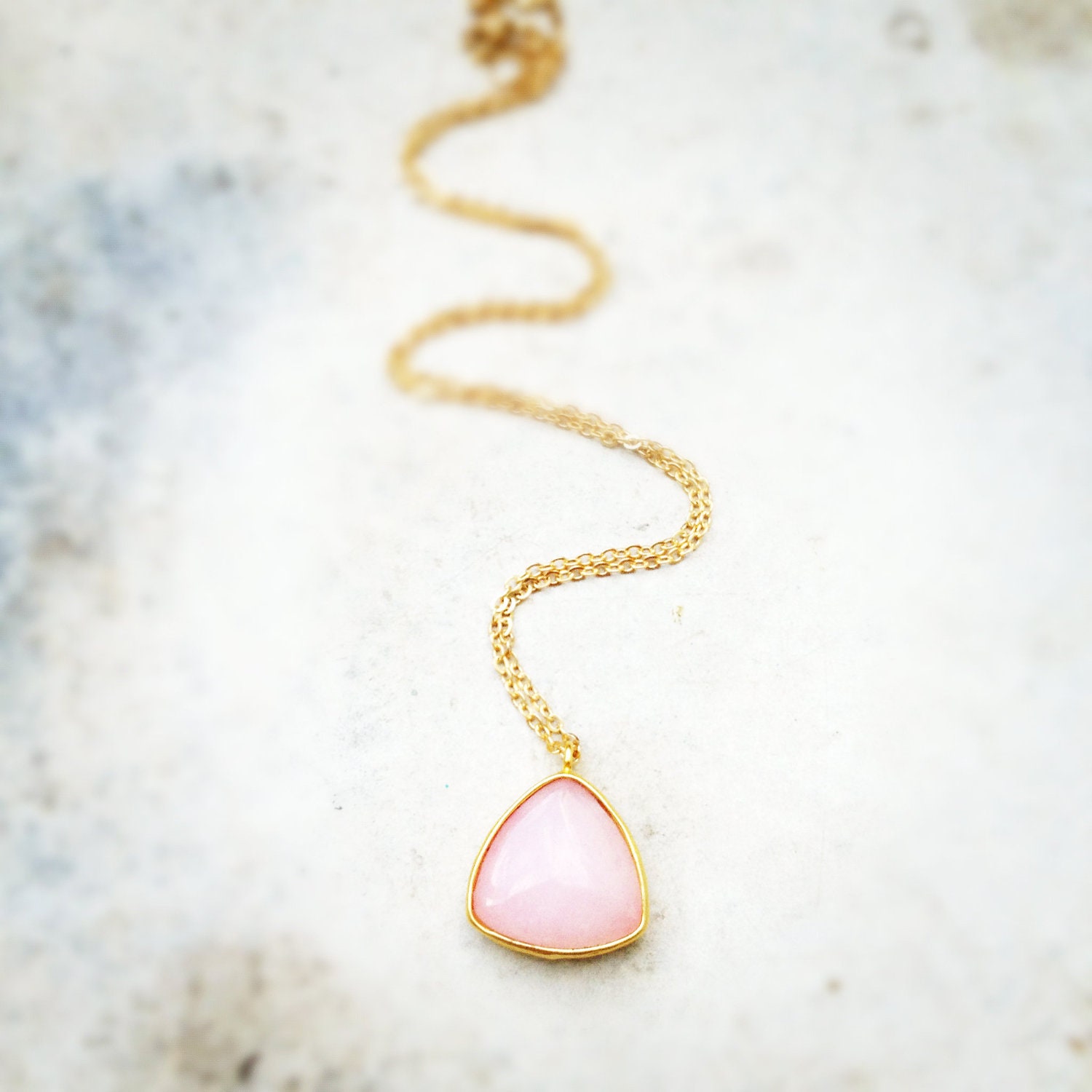 wedding gemstone necklace  romantic delicate pastel pink  jade stone necklace  large pendant autumn jewelry israel