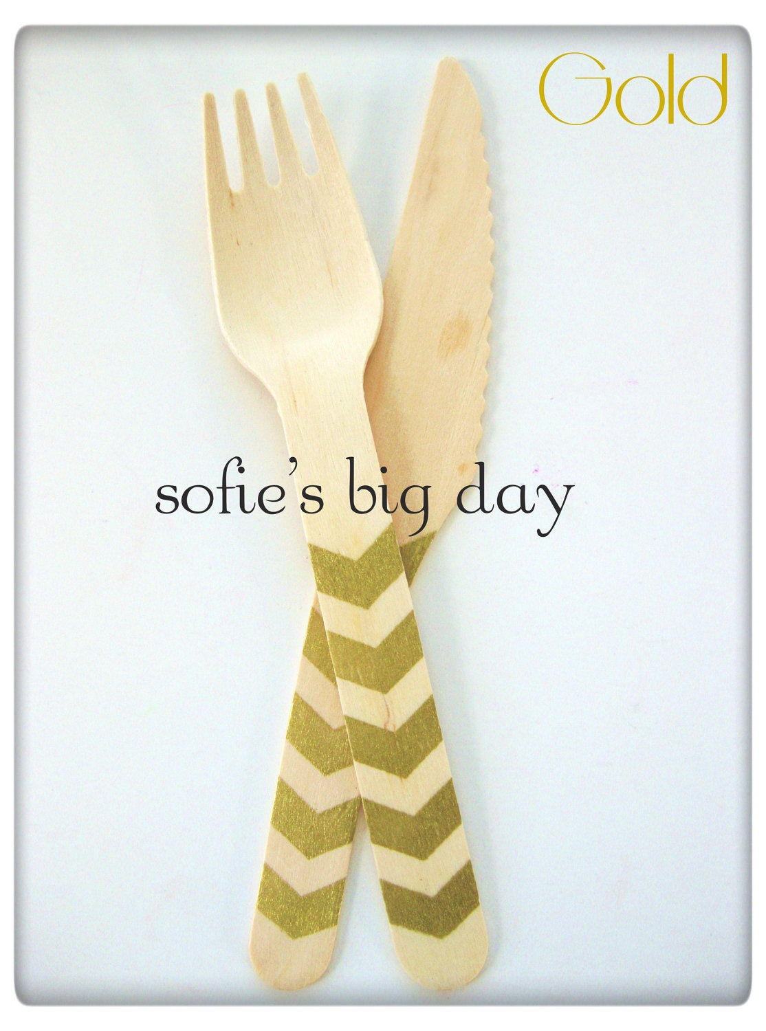 25 METALLIC GOLD Chevron Stripe-Hand Stamped Wooden Utensils-Gold chevron-ice cream spoons-wooden forks-25 count Il_570xn